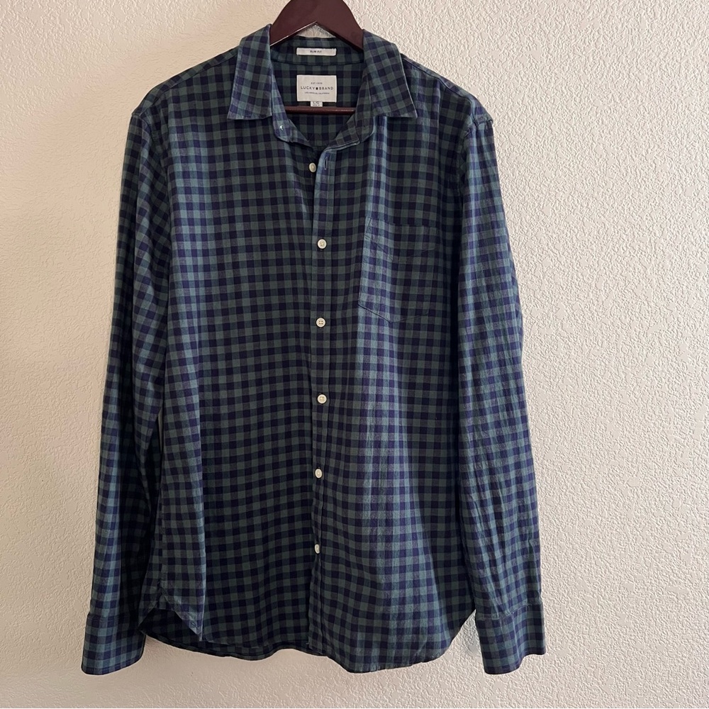 Lucky Brand Slim Fit Gingham Button Down Shirt Size Large